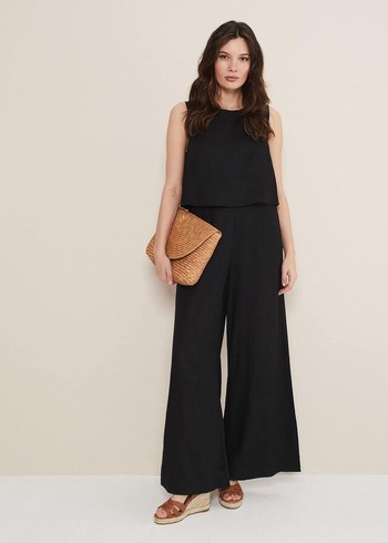 Phase Eight Aubrey Linen Wide Leg Jumpsuit Black Canada | RYHUBG-407